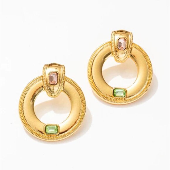 NWOT Frasier Sterling Alina Earrings in Watermelon Pink Green Gold - Picture 2 of 6